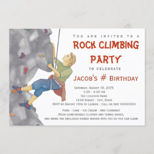 Teen Boy Rock Climbing Birthday Party Invitation