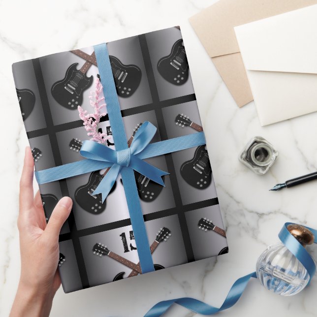 Teen Boys Electric Guitar Black Birthday Gift Wrap (Gifting)