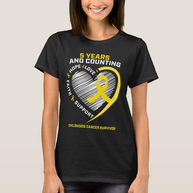 Teen Boys Girls Kids 5 Years Gold Childhood Cancer T-Shirt (Front)