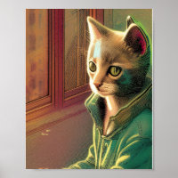 Teen cat green sweater urban alien