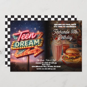 Teen Dream Retro 50's Style Diner Birthday Party Invitation
