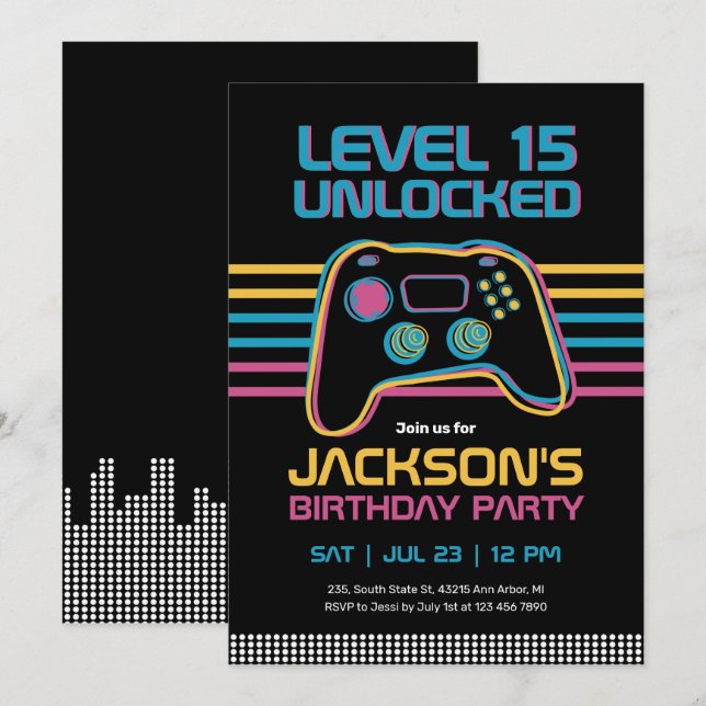  Teen Gaming Gamer Boy Video Game Player Birthday Invitation (Front/Back)