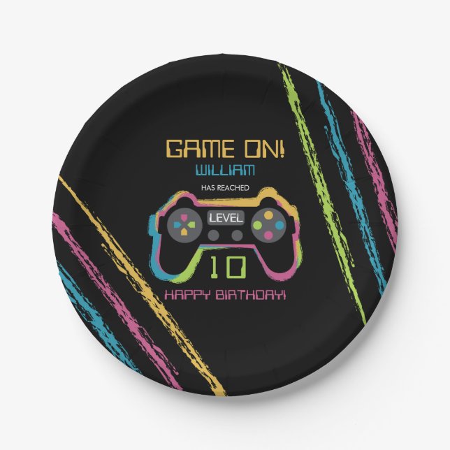 Teen Gaming Gamer Video Game Player Birthday Paper Plate (Front)