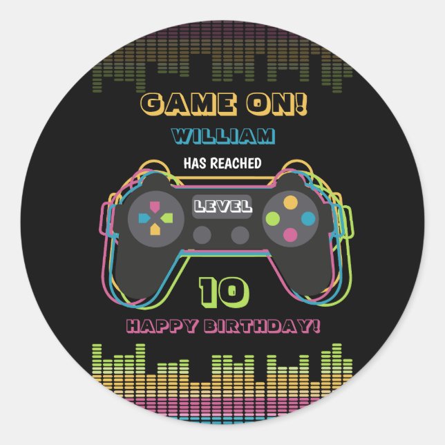 Teen Gaming Gamer Video Game Player Retro Birthday Classic Round Sticker (Front)