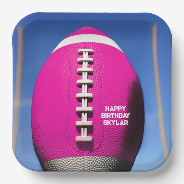 Teen Girl Blue Sky Goal Post Pink Football Paper Plate (Front)