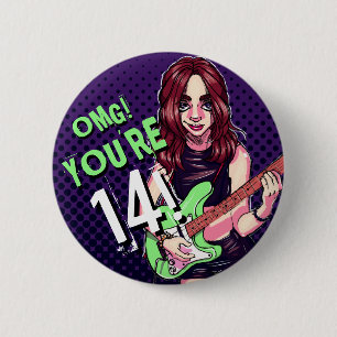 Teen Girl Electric Guitar Purple 14th Birthday 6 Cm Round Badge