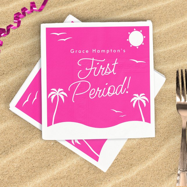 Teen Girl Hot Pink Summer First Period Party Napkin (In Situ on Beach)