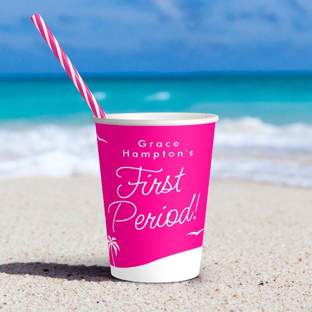 Teen Girl Hot Pink Summer First Period Party Paper Cups (In Situ at beach)