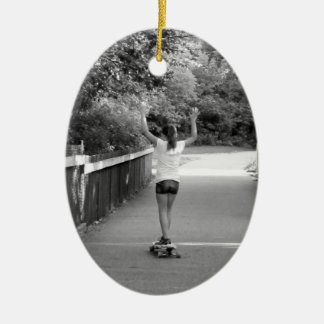 Teen Girl Longboarder Ceramic Tree Decoration