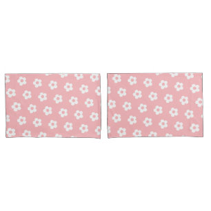 Teen Girl Pastel Pink White Cute Daisy Pattern Pillowcase