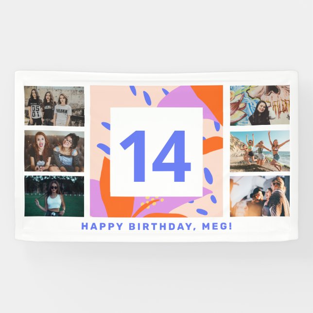 Teen Girl Photo Collage Happy Birthday Party  Banner (Horizontal)