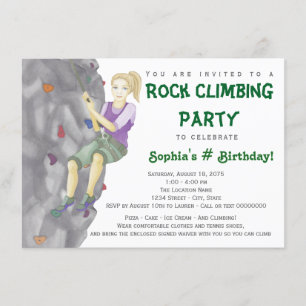 Teen Girl Rock Climbing Birthday Party Invitations