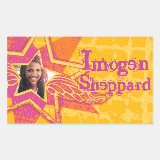 Teen girls named yellow pink id label sticker (Front)