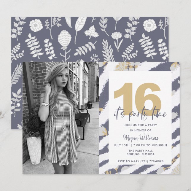 Teen Girls Photo 16th Birthday Party Invitation (Front/Back)