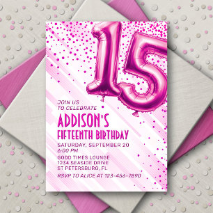 Teen Girls Pink 15th Birthday Invitation