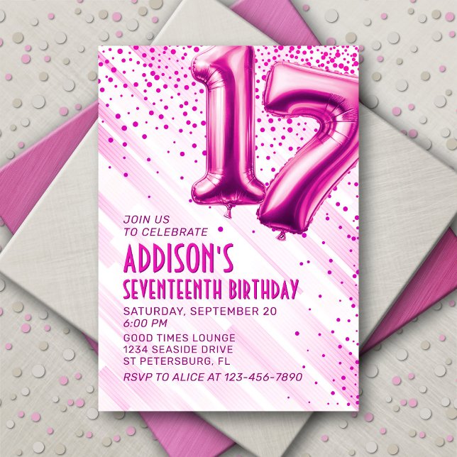 Teen Girls Pink 17th Birthday Invitation (Creator Uploaded)