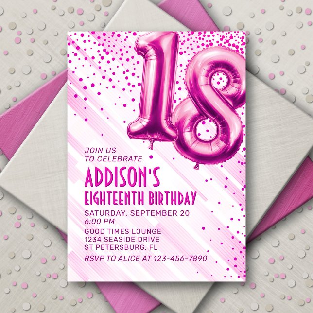 Teen Girls Pink 18th Birthday Invitation (Creator Uploaded)
