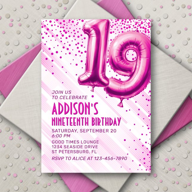 Teen Girls Pink 19th Birthday Invitation (Creator Uploaded)
