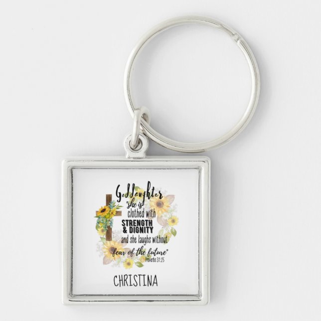 Teen Goddaughter Gift - Personalised Proverb Quote Key Ring (Front)