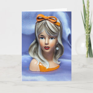 Teen Head Vase Orange Bow Mid Century Modern Card