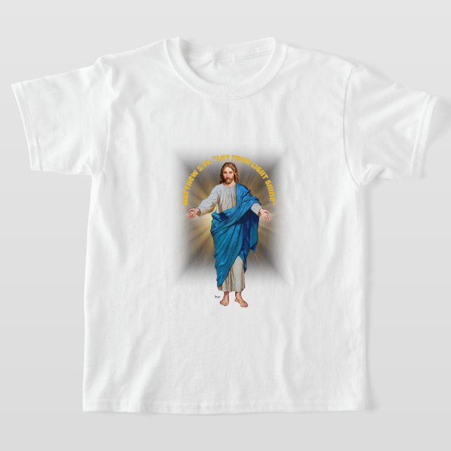 Teen Jesus Let Your Light Shine boy girl Catholic  T-Shirt (Laydown)