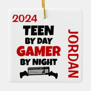 Teen Loves Playing Video Games Ceramic Ornament