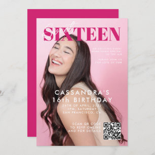 Teen Magazine Cover QR Code Sweet Sixteen Birthday Invitation