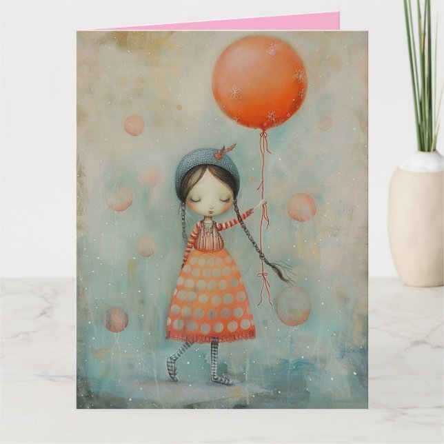 TEEN OR LITTLE GIRL BIRTHDAY BALLOON Greeting Card (Front)