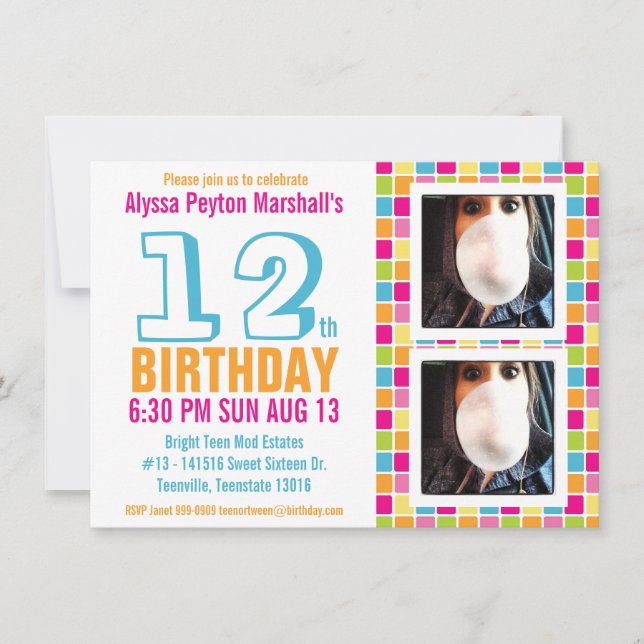 Teen or Tween Colourful Photo Birthday Invitation (Front)