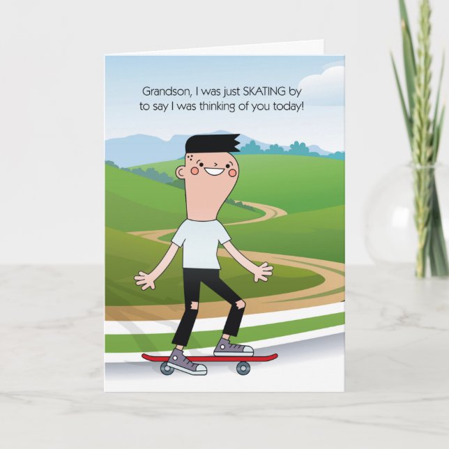 Teen or Tween Grandson Thinking of You Skateboard Card (Front)