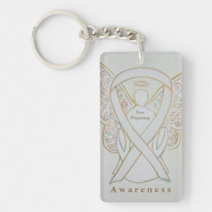 Teen Pregnancy Angel Awareness Ribbon Keychain
