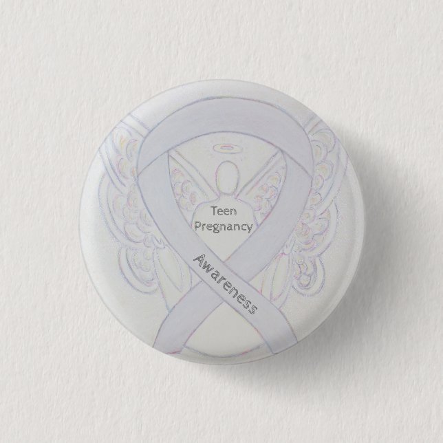 Teen Pregnancy Awareness White Ribbon Angel Pin (Front)