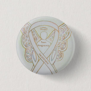 Teen Pregnancy Awareness White Ribbon Angel Pin