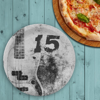 Teen Son Birthday Grunge Guitar Paper Plate