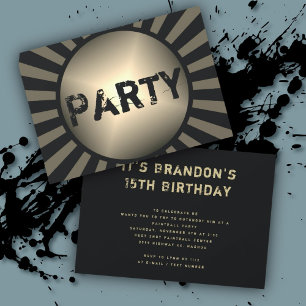 Teen Sons Birthday Party Grunge Black Invitations