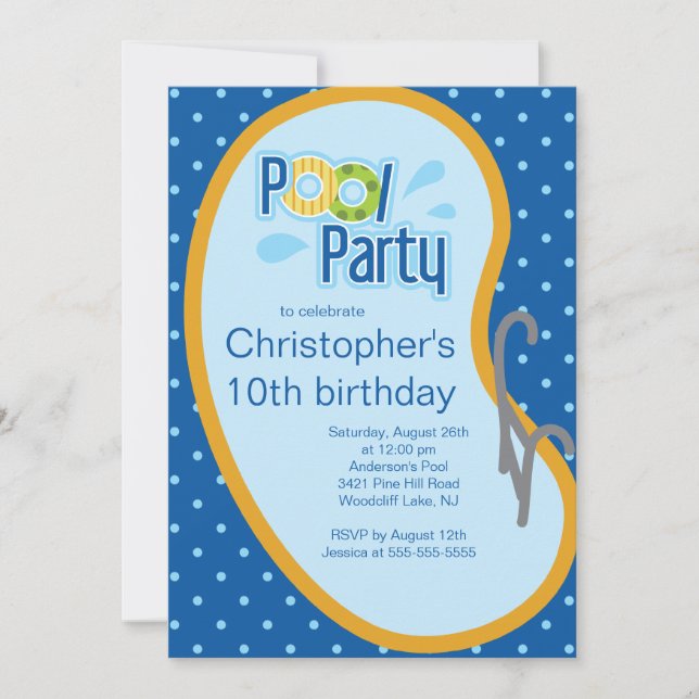 Teen Swimming Pool Party Invitation Blue (Front)