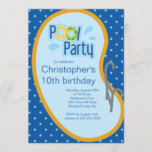 Teen Swimming Pool Party Invitation Blue