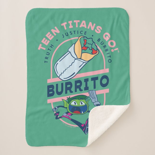 Teen Titans Go! Beast Boy "Truth Justice Burrito" Sherpa Blanket (Front)