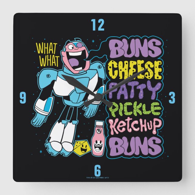 Teen Titans Go! | Cyborg Burger Rap Square Wall Clock (Front)