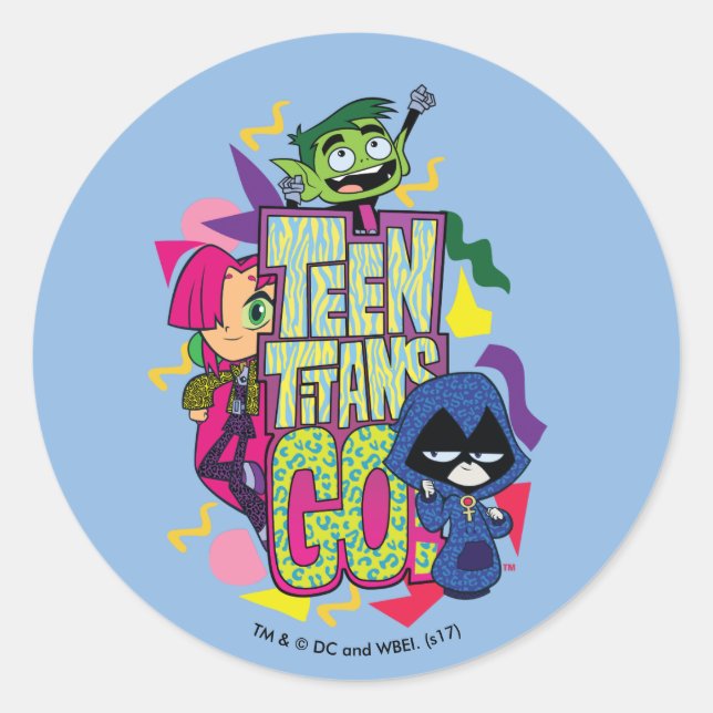 Teen Titans Go! | "Girls Girls" Animal Print Logo Classic Round Sticker (Front)