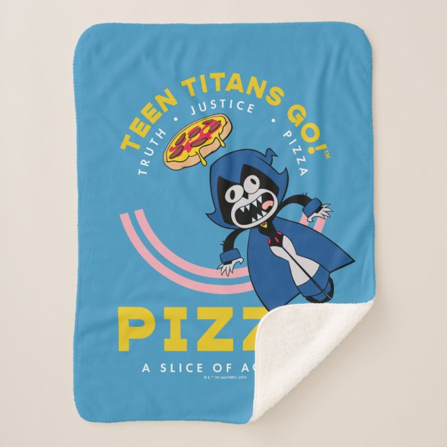 Teen Titans Go! Raven "Truth Justice Pizza" Sherpa Blanket (Front)
