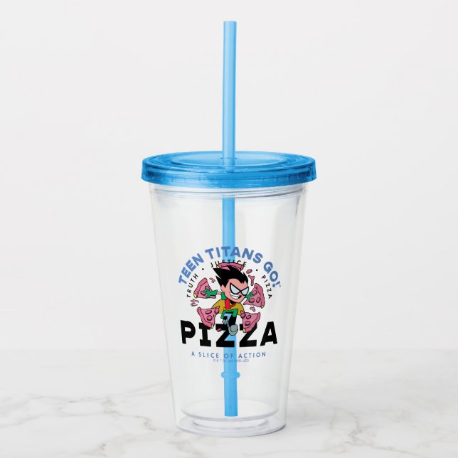 Teen Titans Go! Robin "Truth Justice Pizza" Acrylic Tumbler (Front)
