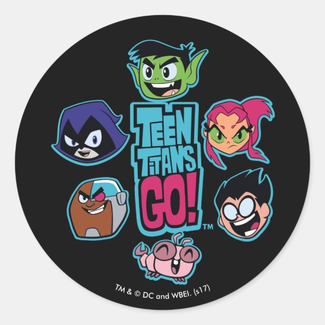 Teen Titans Go! | Titans Head Pattern Classic Round Sticker (Front)