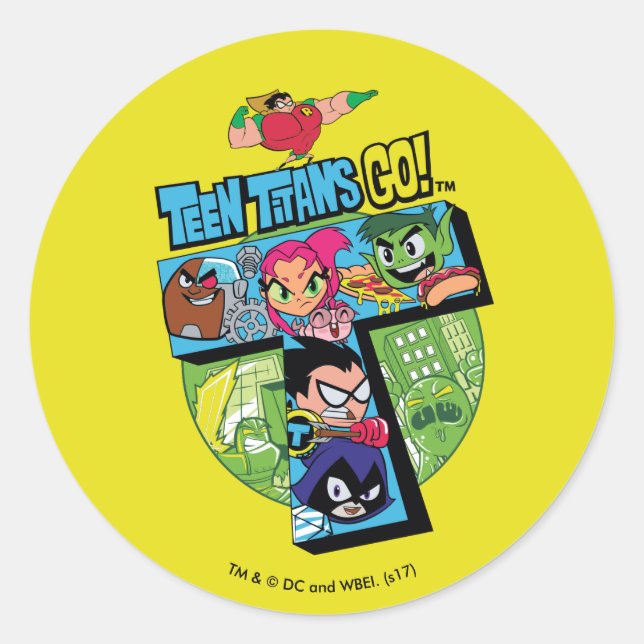 Teen Titans Go! | Titans Tower Collage Classic Round Sticker (Front)
