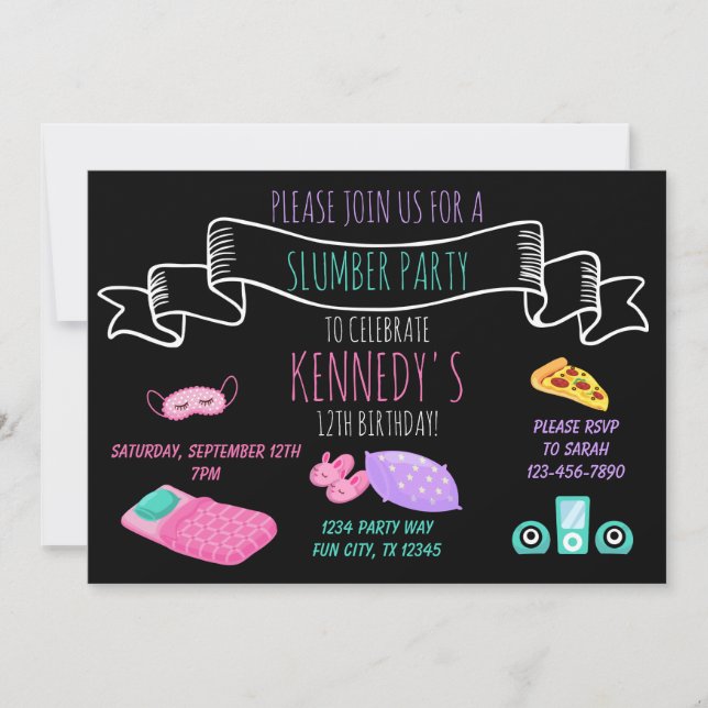 Teen Tween Girls Slumber Party Sleepover Birthday Invitation (Front)