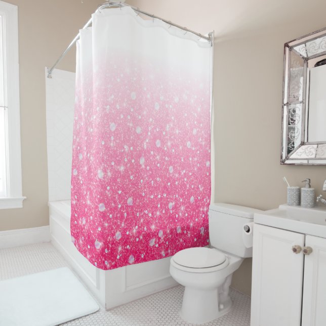 Teen Tween Girls Sparkly Pink Glitter Ombre Shower Curtain (In Situ)