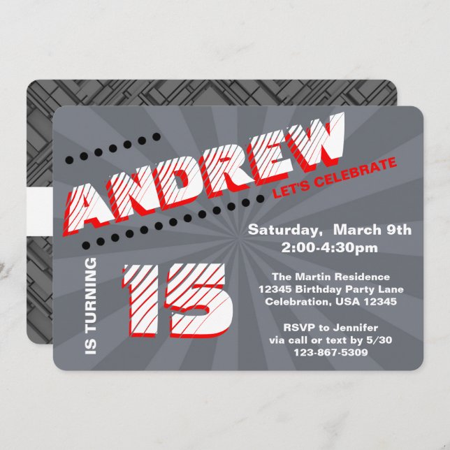 Teen/Tween Graffiti Wall Birthday Boy Party Invitation (Front/Back)