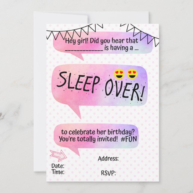 Teen Tween Sleeopver Birthday Party Invitation (Front)