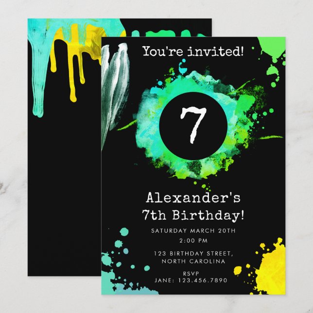 Teen Tween Young Boy Any Age Neon Birthday Party Invitation (Front/Back)