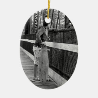 Teen with Longboard Ceramic Tree Decoration